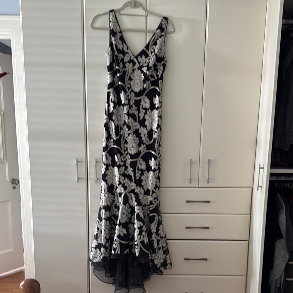 Calvin Klein elegant sequin Black and White High Low Dress